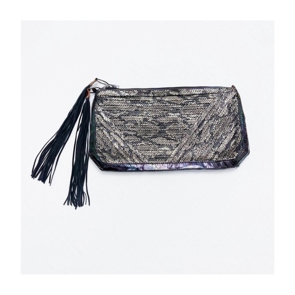 3.1 Philip Lim Snakeskin Metallic Bag Tassel Accents Black/Gold - Picture 1 of 7